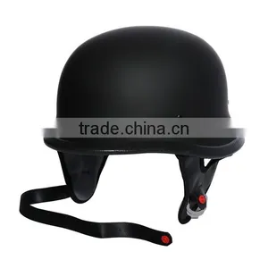 Motorcycle Biker WWII Style DOT Black Leather German Motorcycle HALF Helmet W/Pilot Goggles thumbnail-1