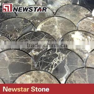 Wooden White Polished Large Fan Shape Fish Scale Marble Tile Mosaics thumbnail-6