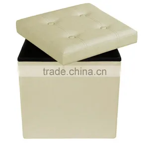 Cube Storage Ottoman Foldable Collapsible Faux Leather Footrest Stool Seat Coffee Table Beige thumbnail-2