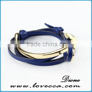 Fashion Jewelry Wholesale Leather Steel Anchor Hook Bracelet Men ,Custom Jewelry Leather Nautical Bracelet thumbnail-3