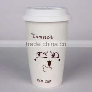 Funny Emoticon Porcelain Double Wall Coffee Mug With Lid thumbnail-1