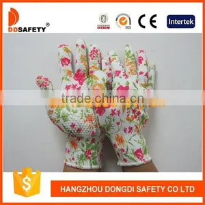 13 Guage Flower Design Seamless Gloves Garden Gloves With PVC Dots On One Sides thumbnail-1