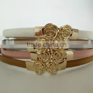 Wholesale Colourful Flower Pattern Buckle Sex Women Lady Thin PU Waist Belt thumbnail-2