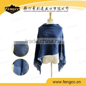 Fashion Autumn Snow Ladies Tassel Peruvian Ponchos in Navy Color thumbnail-1