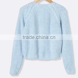 High Quality Girl's Cable Shoulder Blue Patterned Stitched Cardigan (BKNB26) thumbnail-3