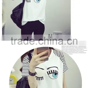Women Creative Face Eyes Cotton Causal t Shirt thumbnail-5