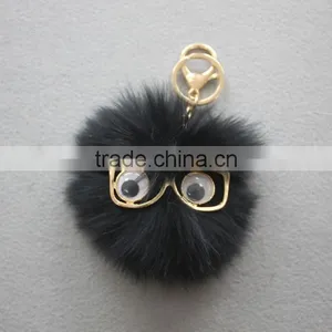Myfur Cute Metal Glasses Decorative Real Fox Fur Pom Poms Keychain For Bag Charm thumbnail-1