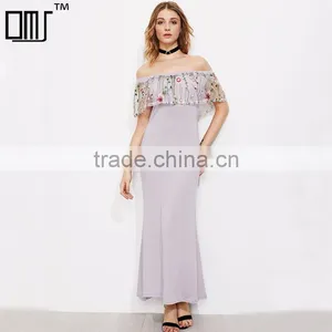 HOT off the Shoulder Sexy Dress, Woman Floral Print Mesh Maxi Long Dress thumbnail-1