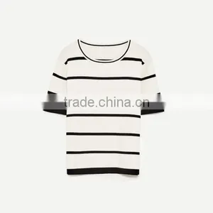 Clothes for Women Printed Striped White and Black Short Sleeve thumbnail-3