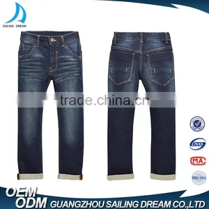 OEM Service 100% Cotton Roll Hem Skinny Hand Brush Jeans Trousers for Children thumbnail-1