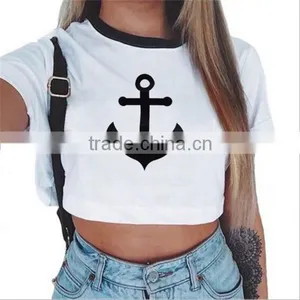 New White Letters Printed Round Neck Short Shirt Women Short Sleeve T Shirt thumbnail-1