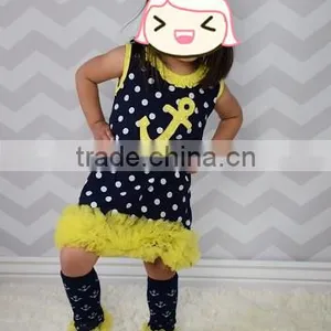 Polka Dot With Yellow Swing Ruffle Girls Printed Dress Wholesale Boutique Cotton Summer Sleeveless Clothing for Baby Girls thumbnail-1