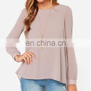 CHEFON Casual Chic Look Dip Hem Women Plus Size Blouse Chiffon Long Sleeve thumbnail-1