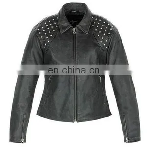 Summer Motorcycle Race Street Leather Jackets Black Leather Girl Jacket thumbnail-1