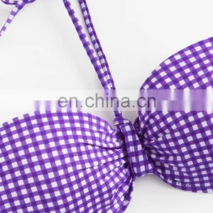 Tie Side Halter Gingham Print Bustier Bikini Set thumbnail-3