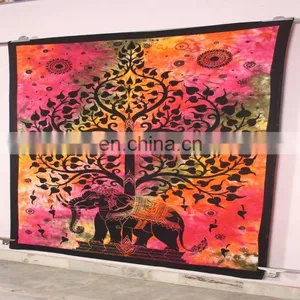 India Wall Hanging Flat Sheet Colorful Cotton Elephant Mandala Tapestry thumbnail-3