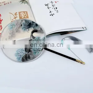 Chinese Style Multi-pattern Silk Embroidery Dual-faced Handmade Fan With Wooden Handle and Tassel Pendant(19*37cm) thumbnail-2