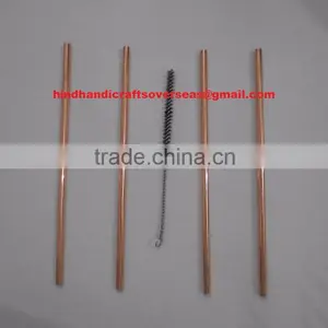 Set of 6 Copper Straw and One Cleaning Brush, Copper Drinking Pipe With Cleaning Bruch thumbnail-2