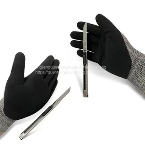 Nitrile Coated Safety Work Coated Palmed Cut Resistant A6 Gloves Ansi thumbnail-1