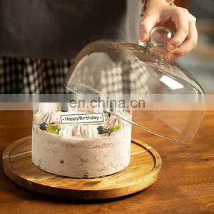 Food Grade Transparent Dustproof Cake Glass Cover Food Cover Cake Pan Glass Cover With Bamboo Tray thumbnail-2