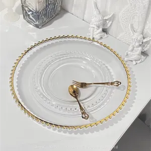 Cheap 13 Inch Clear Wedding Table Decoration Gold Beaded Acrylic Glass Charger Plate Party Wedding Decor Plastic Plates thumbnail-5