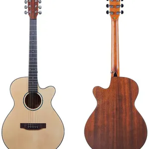 YAN/OEM SN-400 Custom New 40 Inch Acoustic Guitar (Mahogany Neck, Silver Enclosed Tuning Pegs, Natural Wood Color) thumbnail-1