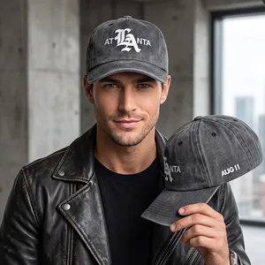 Custom Made Hat OEM Service Vintage Washed Cotton Gothic Monogram Embroidery Unstructured Dad Cap thumbnail-2
