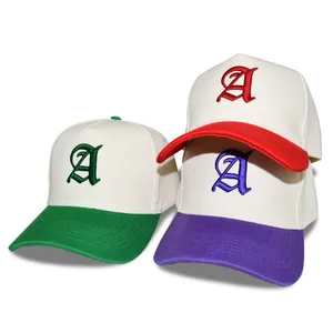Customized 100% Cotton Baseball Hat 3D Embroidery Logo Two Tone Structured 5 Panel Caps 2 Color Contrast Sports Team Hats thumbnail-1