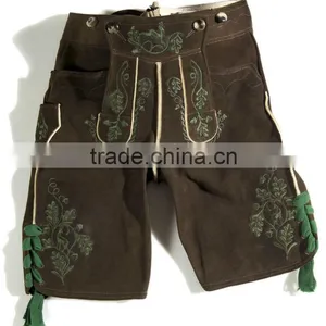New Mens German Bavarian Oktoberfast Trachten Lederhosen Short Dark Brown thumbnail-1