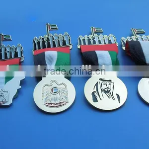 Onsale! UAE 45th National Day Stamped Flacon Sheikhs Medal Ribbon Pin Badge in Stock - MOQ 100pcs thumbnail-1