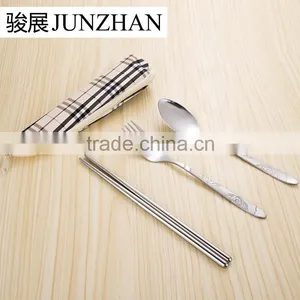Stainless Steel Travel Cutlery Spoon and Chopsticks With Water-proof Cloth Bag Packing thumbnail-1
