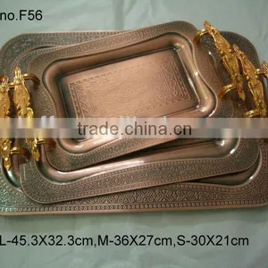 Luxury Red Copper Vintage Stainless Steel Food Tray Plate/gold Plated Dinner Set/food Service Tray thumbnail-1