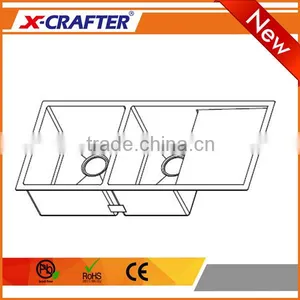 Low Harga Double Bowl Drainboard Small Corner Stainless Steel Oem Kitchen Sink thumbnail-1