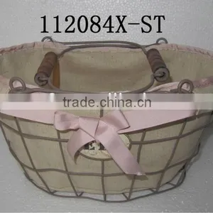 Antique Farmhouse Fabric Charlotte Lined Wire Basket thumbnail-1