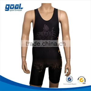 High Quality Vintage Sublimated Mens Lycra Wrestling Singlet Made in China thumbnail-1