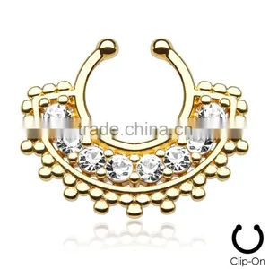 Nose Piercing Septum Gold Fake Clip On Ring Multi Crystal Nose Ring thumbnail-1