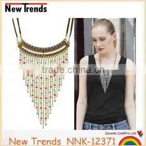 Fashion String and Strand Turquoise Beaded Tassel Chain Necklace Female thumbnail-1
