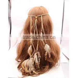 Boho Hippie Feather Leaf Hairband Tassels Weave Headband Elastic Headdress thumbnail-3
