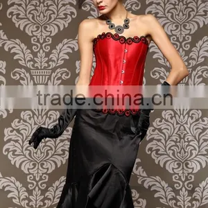 Fashion Hot Sell Satin Waist Training Corset With Fine Embroidery and Lace up thumbnail-4