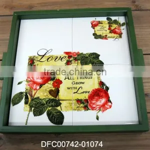 New Rose Love Decal Design Serving Dish Platter With Wooden Frame thumbnail-1