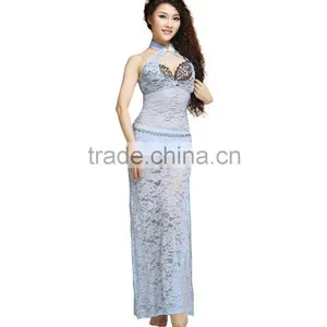 Wuchieal High Elastic Lace Belly Dance Practice Dress Bellydance Costume Without Sleeves thumbnail-1