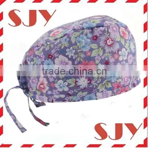 Flower Printed Women's and Men's Doctor Hat Wholesale Unisex Scrub Hat thumbnail-4