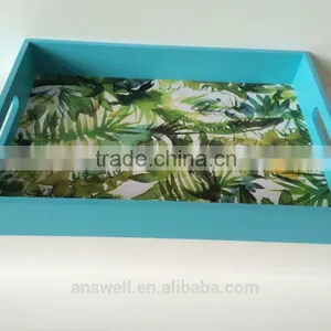 Colored Discount Handmade Green Plant Discorative Wooden Tray thumbnail-2