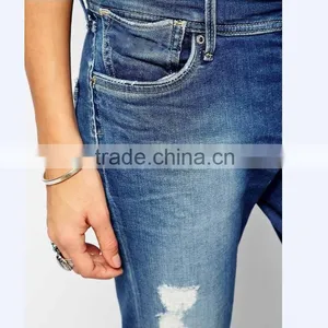 2015 China Supplier Wholesale Cheap Woman Girls High Quality Distressed Broken Holes Straight Rolled Skinny Denim Jeans thumbnail-5