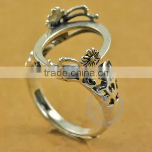 13*17.3mm 925 Sterling Silver Antiqued Silver Vintage Style Oval Flower Bezel Ring Base Blank Supplies DIY Findings 1223071 thumbnail-1