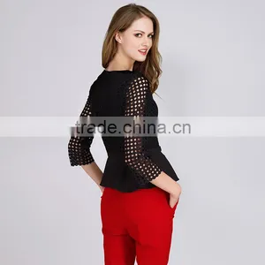 PRETTY STEPS 2016 Hot Sexy Design Fashion Womans Tight Long Sleeve Twill Mesh Blouse Black thumbnail-3