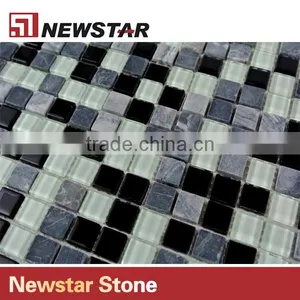Newstar Black Grey And White Marble Tile Mix Glass Swimming Pool Mosaic thumbnail-1