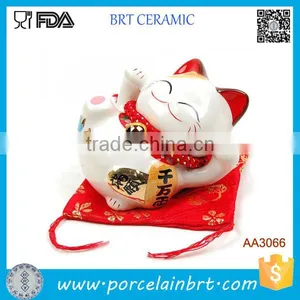 Cute Bless Lying Lucky Cat Ceramic Maneki Neko Piggy Bank thumbnail-1