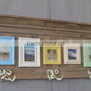 Antique Style Wooden 5 Opening Colorful Photo Frame With Metal Hooks thumbnail-2