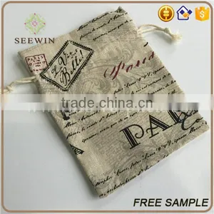 Drawstring Small Printed Pocket Artificial Jute Bag thumbnail-3